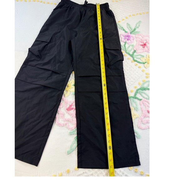 Shein Women's Black Cargo Pants Wide M Leg High Waist Drawstring Casual Trousers - Picture 3 of 9